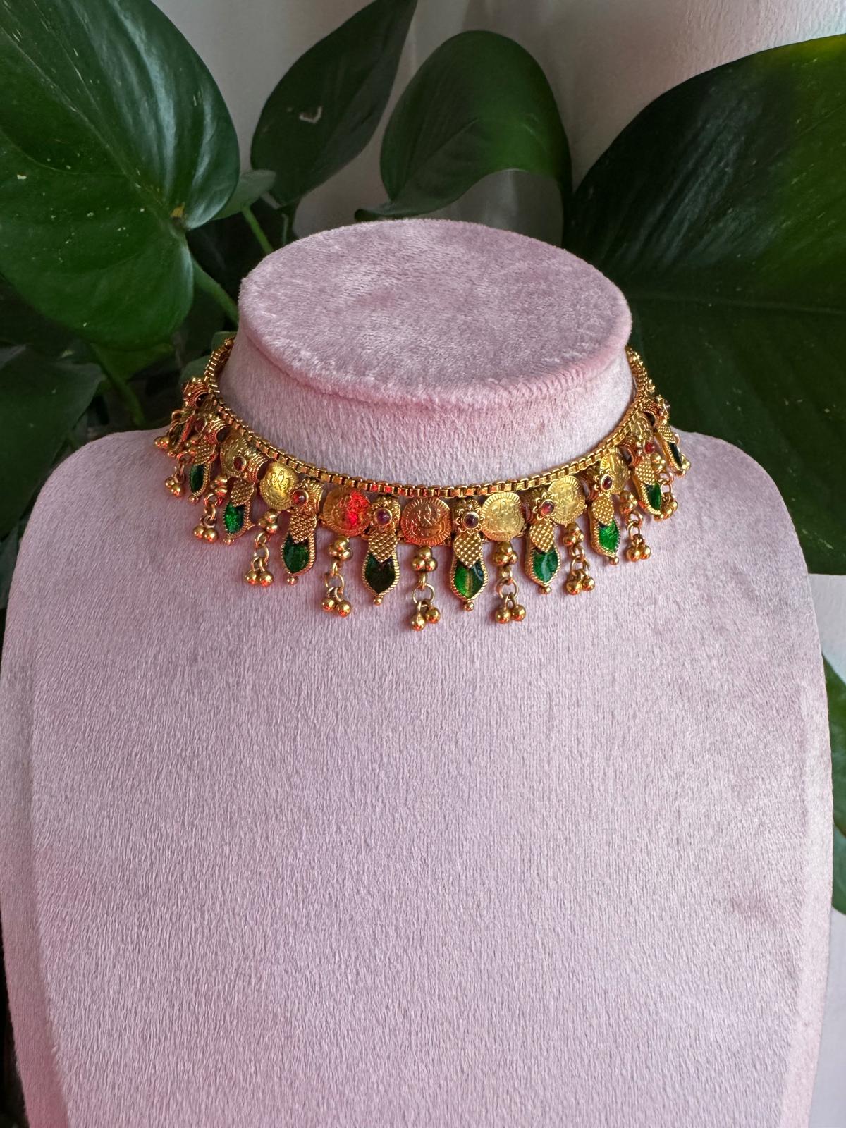 Abhirami Enamel - Coin chocker with Earring