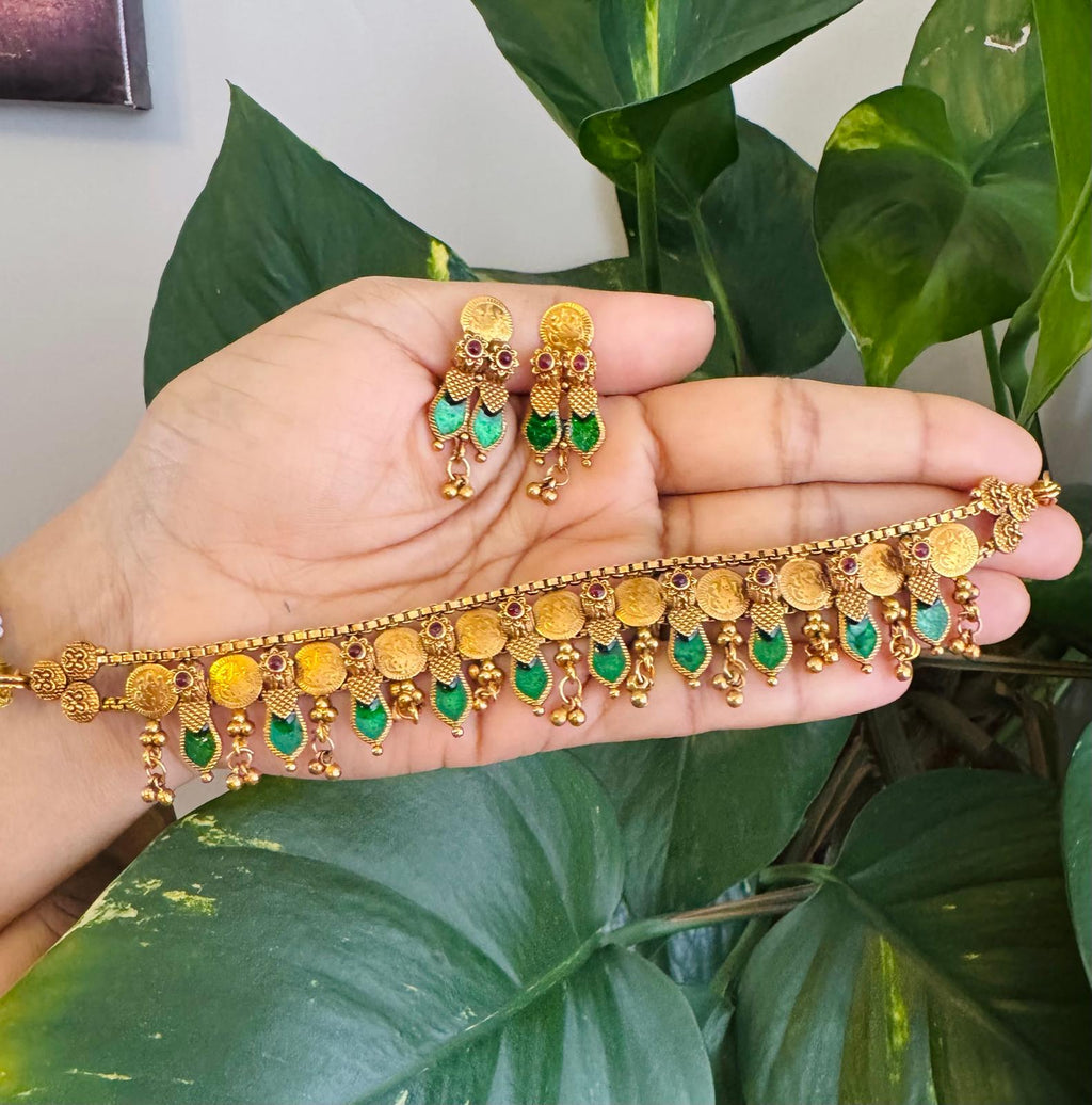 Abhirami Enamel - Coin chocker with Earring