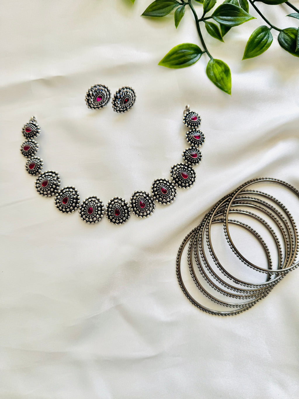 Iniya oxidised neckpiece with earrings- ANP 60167