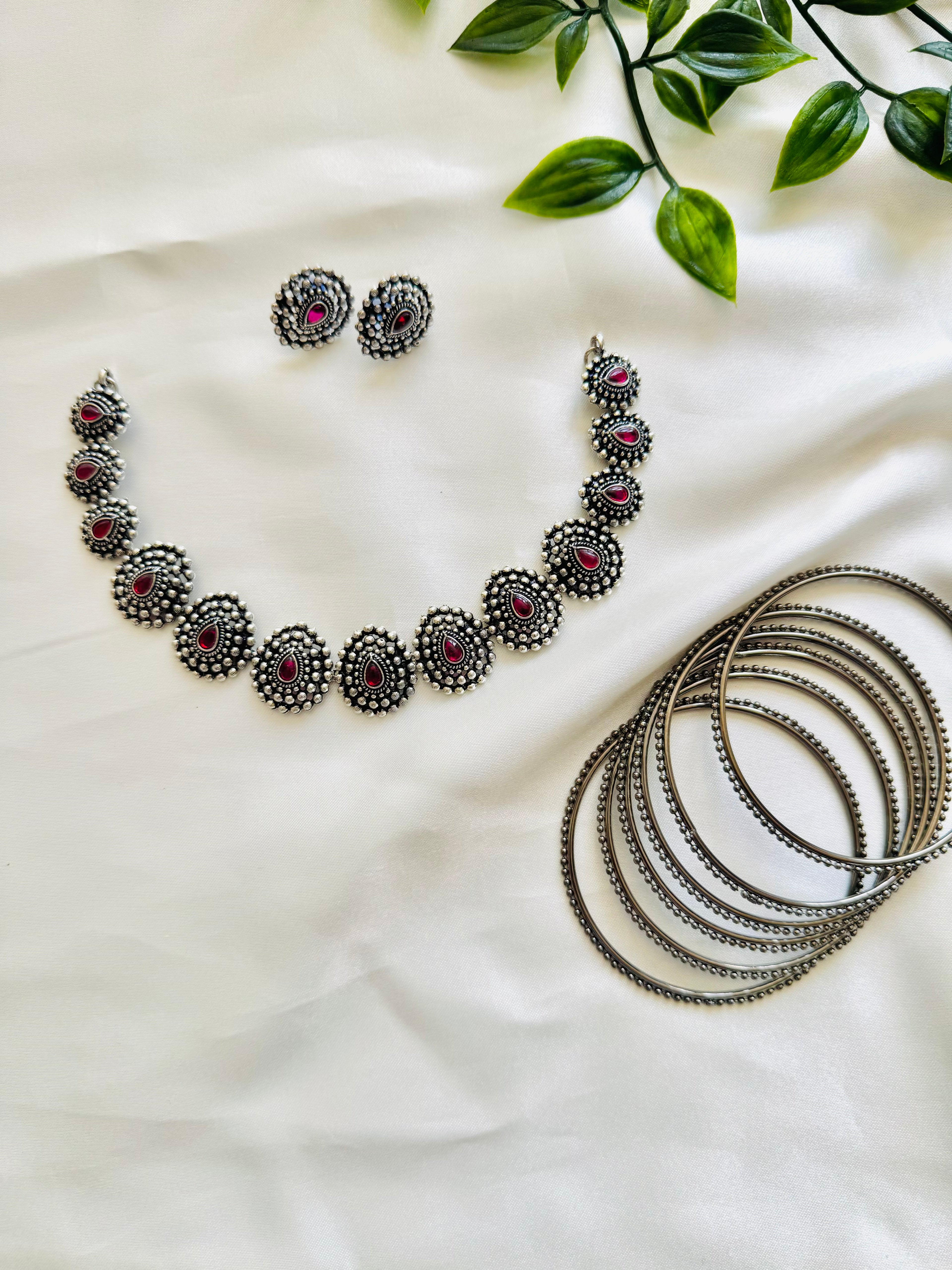 Iniya oxidised neckpiece with earrings- ANP 60167