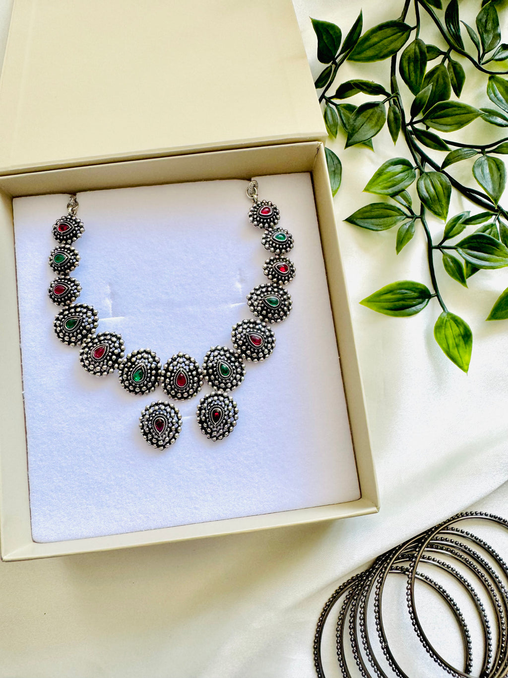 Iniya oxidised neckpiece with earrings- ANP 60167
