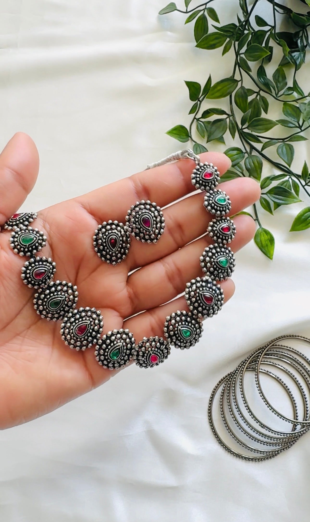 Iniya oxidised neckpiece with earrings- ANP 60167