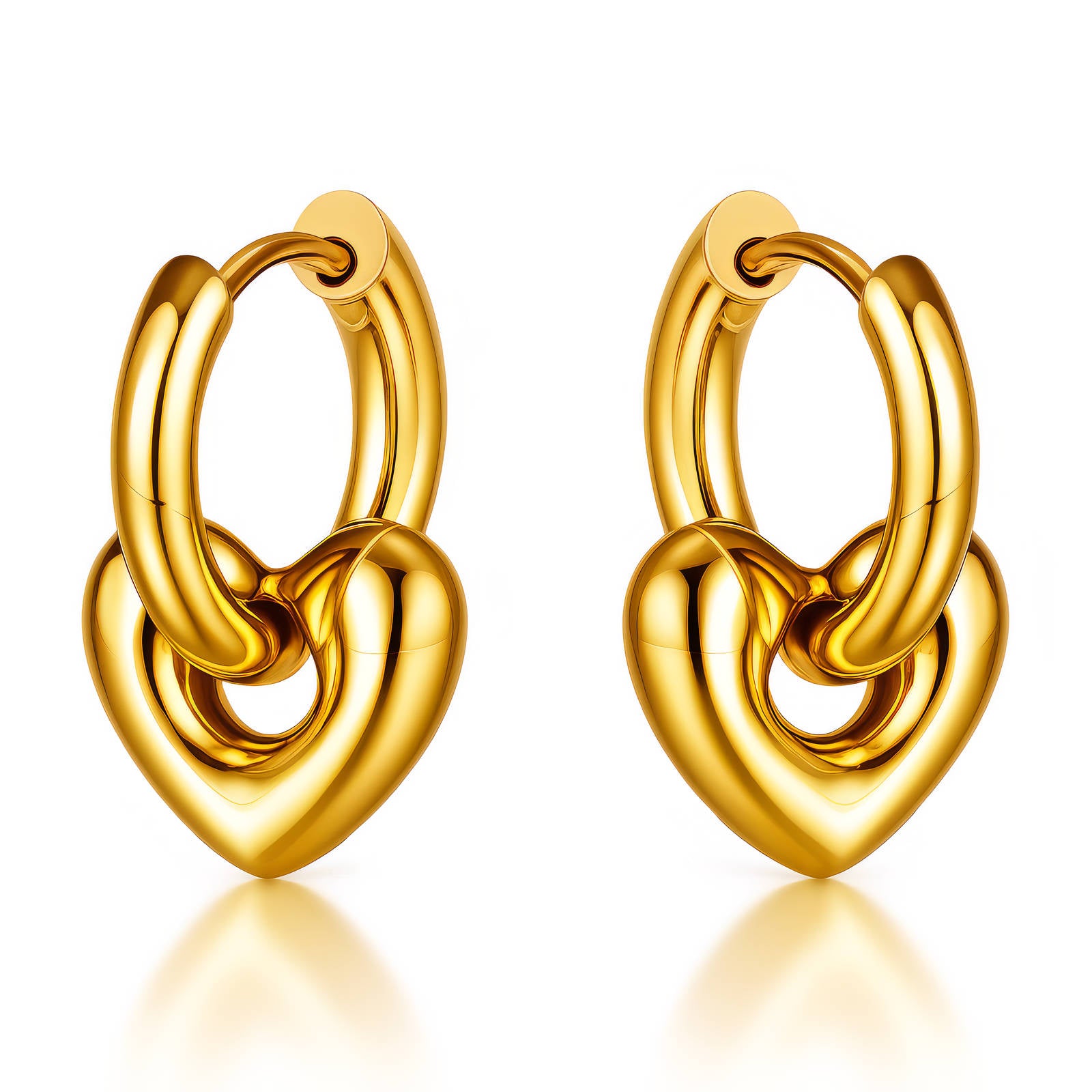 18K Gold Plated, Heart Shaped Hoops