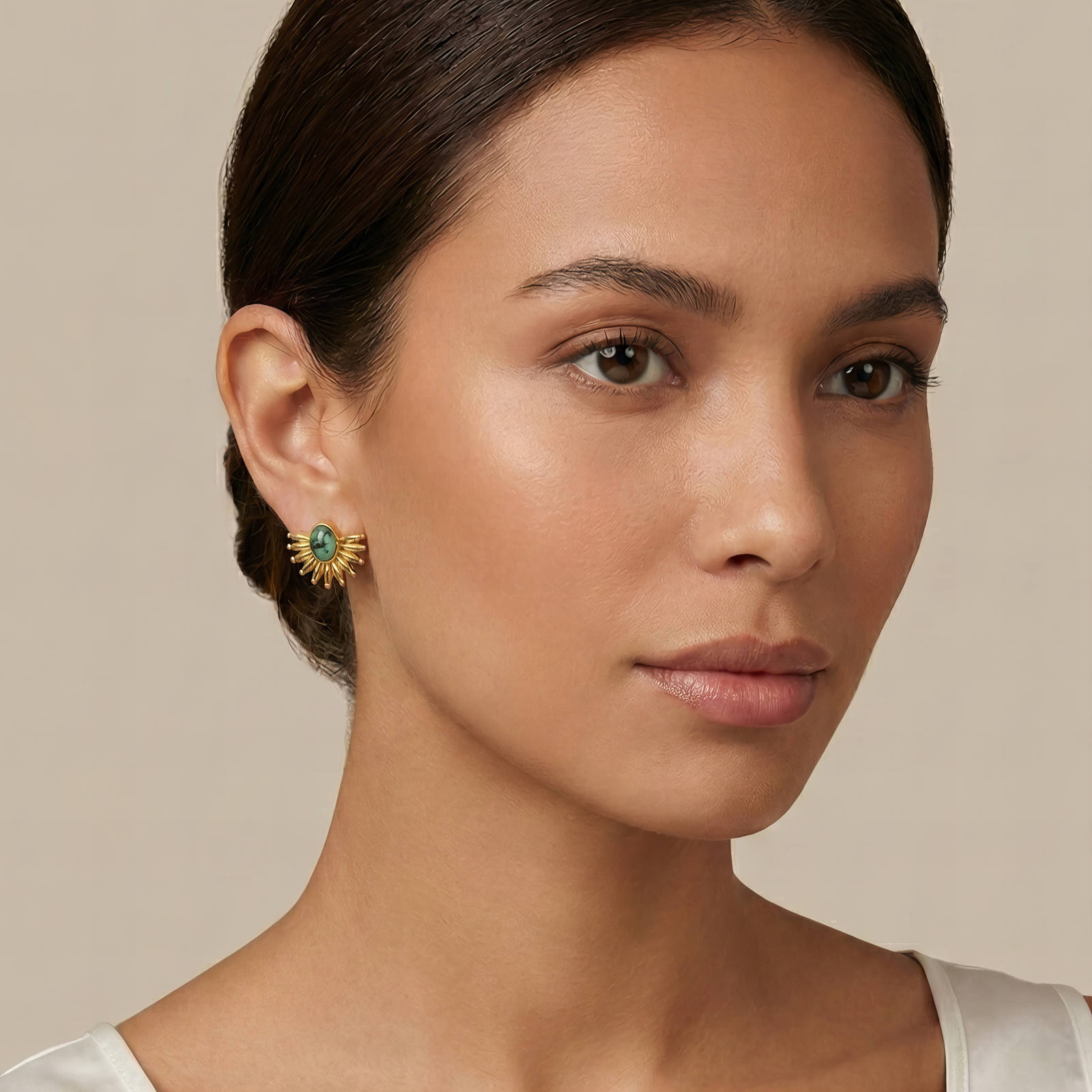 18K Gold Plated Earring with Green Stones