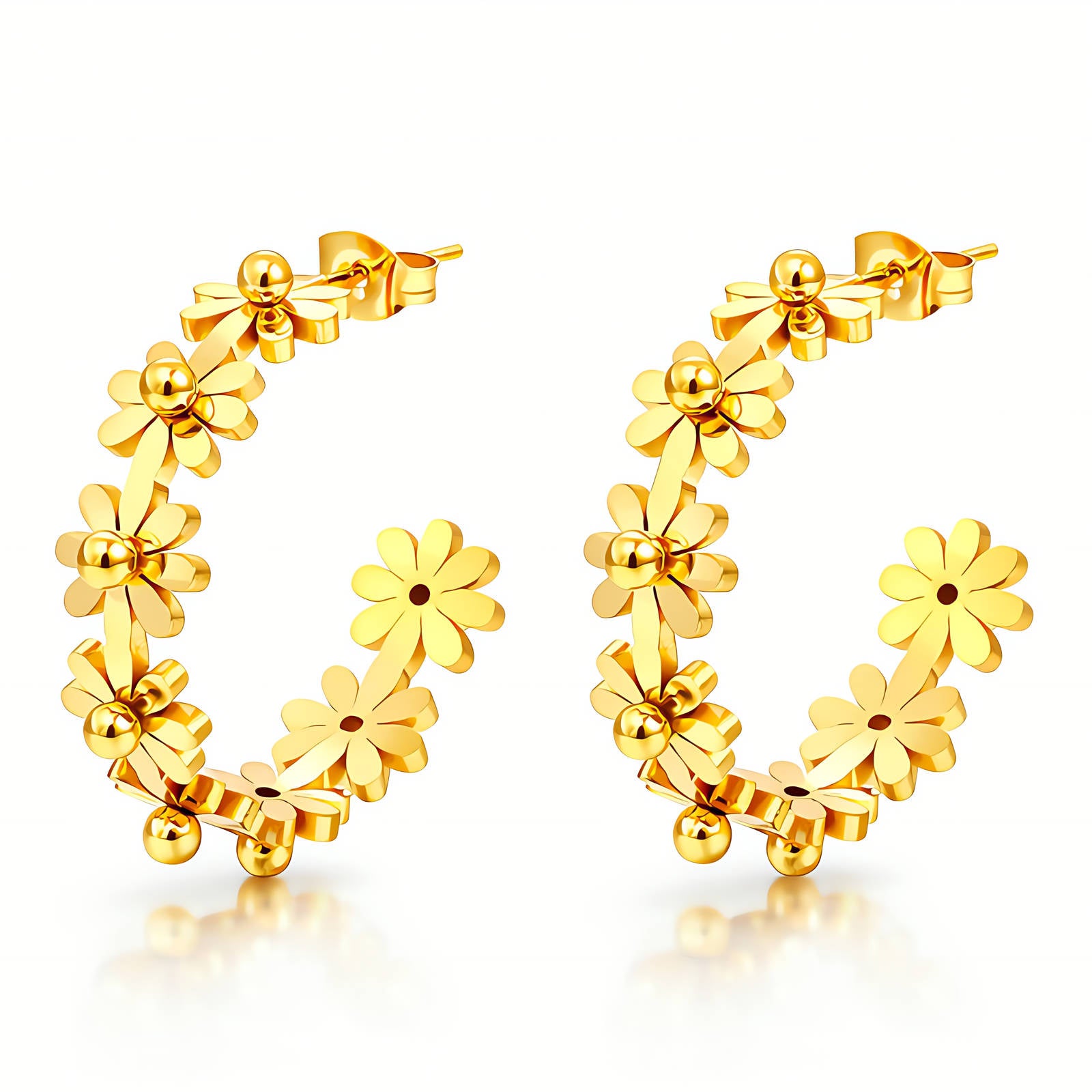 18K Gold Plated Stainless Steel Flower Earrings