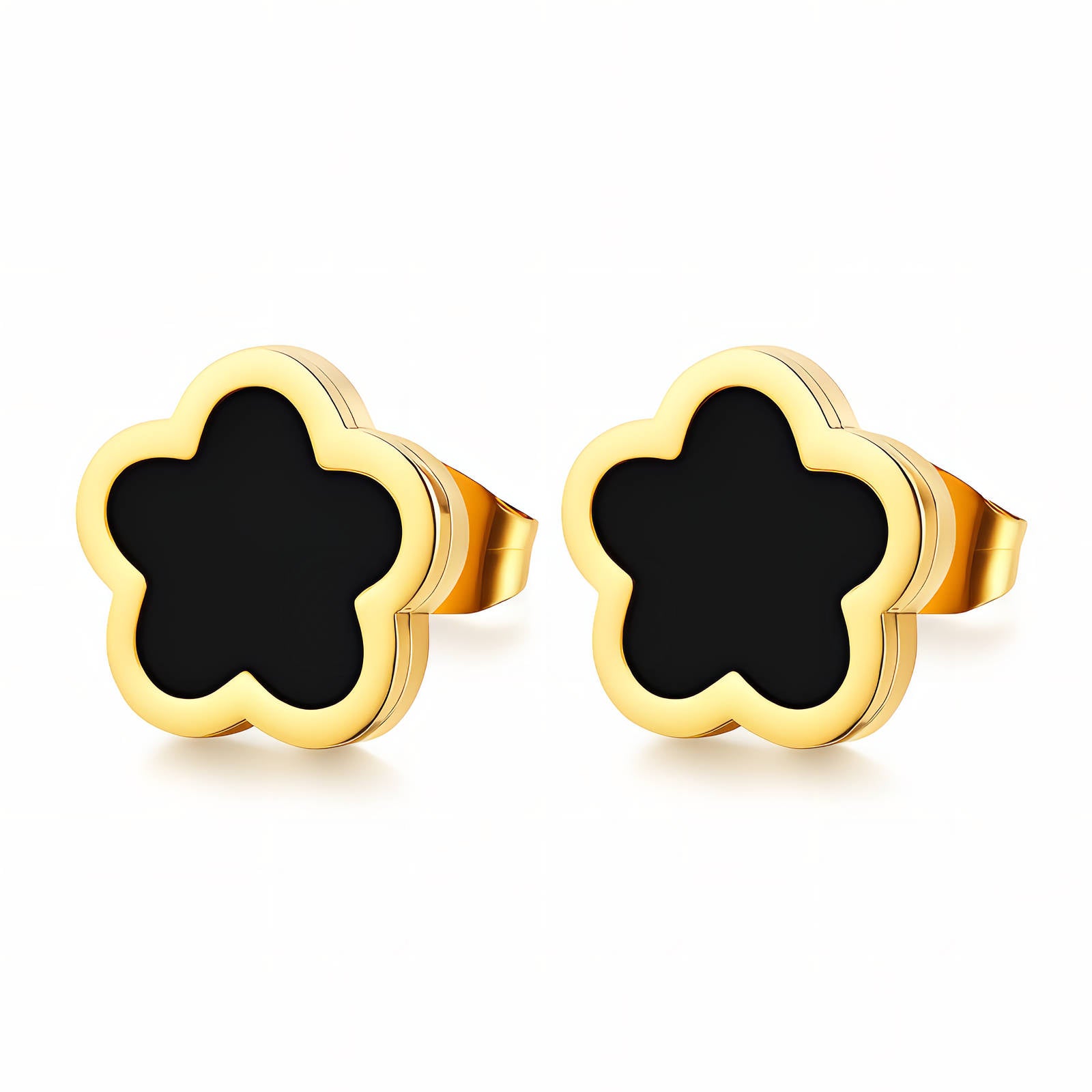 18K Gold Plated Black Floral Earring