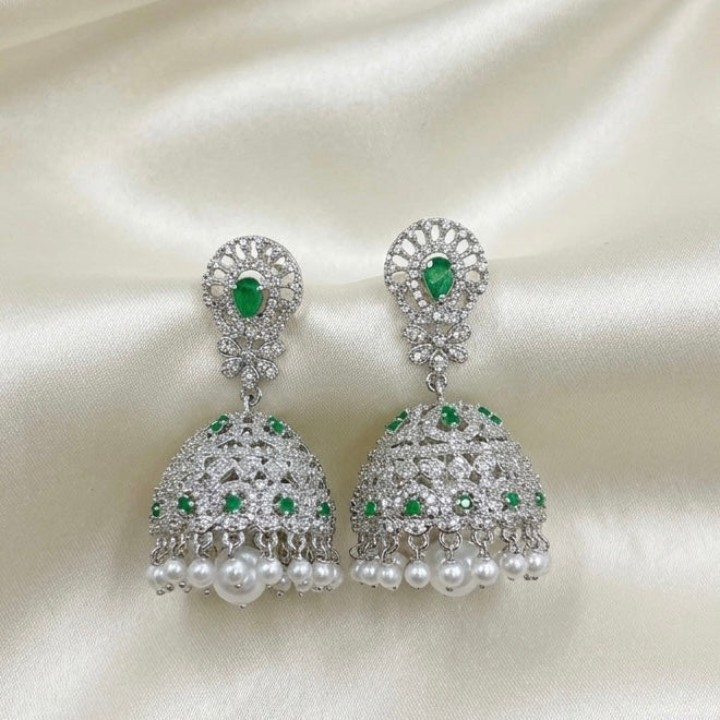 AD Stone Dome Jhumka Earrings-AER30103