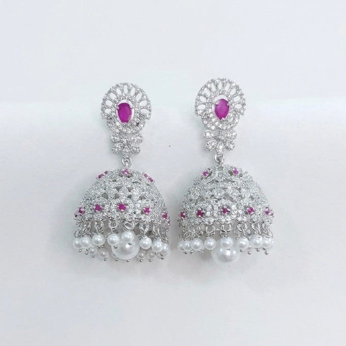 AD Stone Dome Jhumka Earrings-AER30103