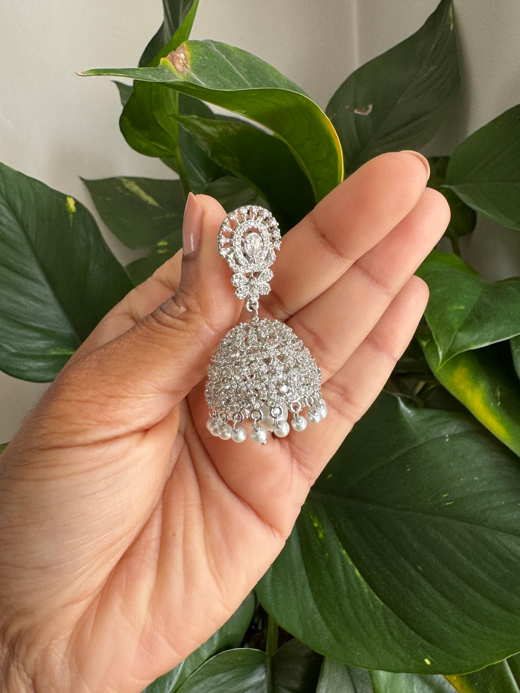 AD Stone Dome Jhumka Earrings-AER30103