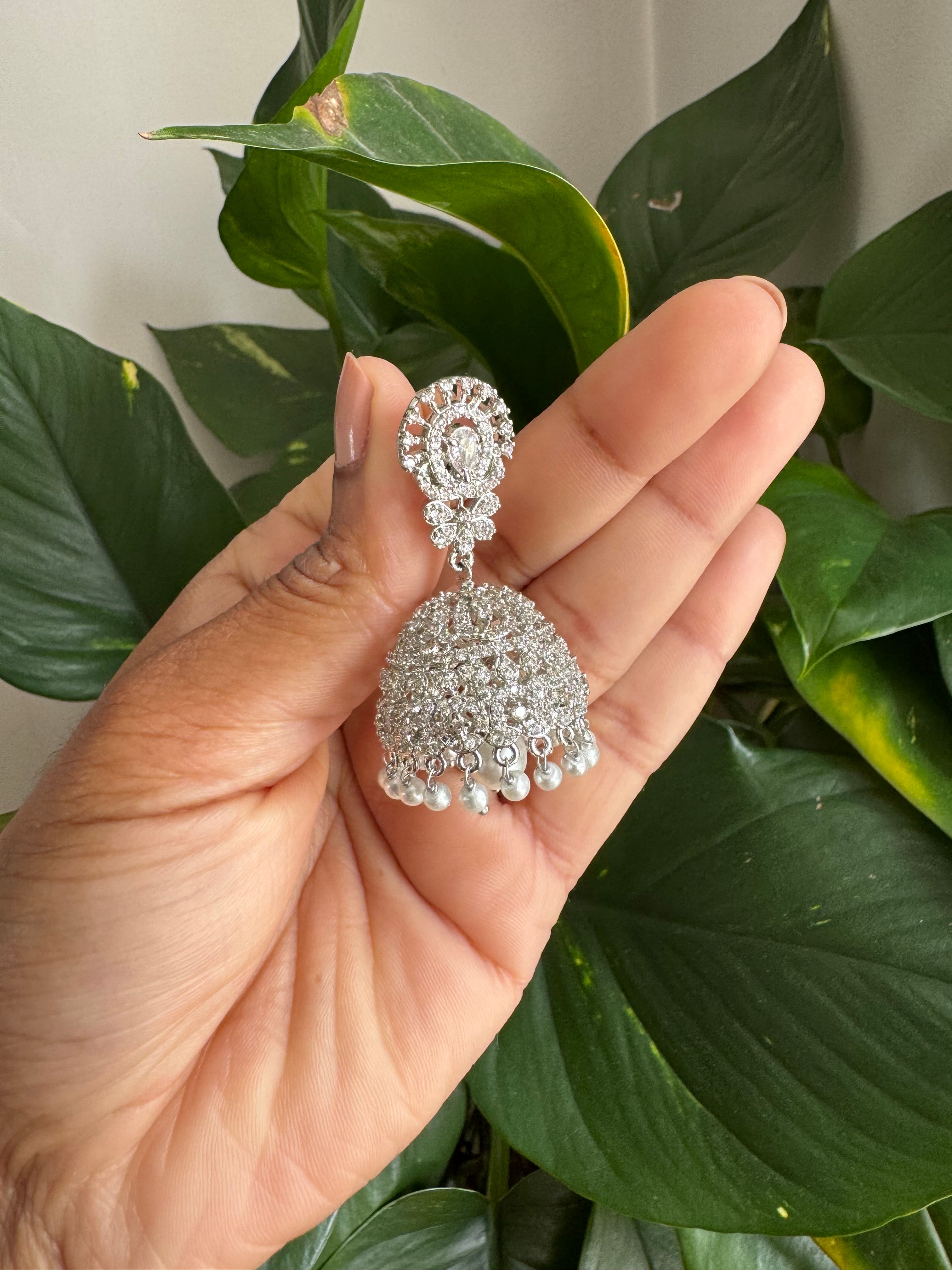 AD Stone Dome Jhumka Earrings-AER30103
