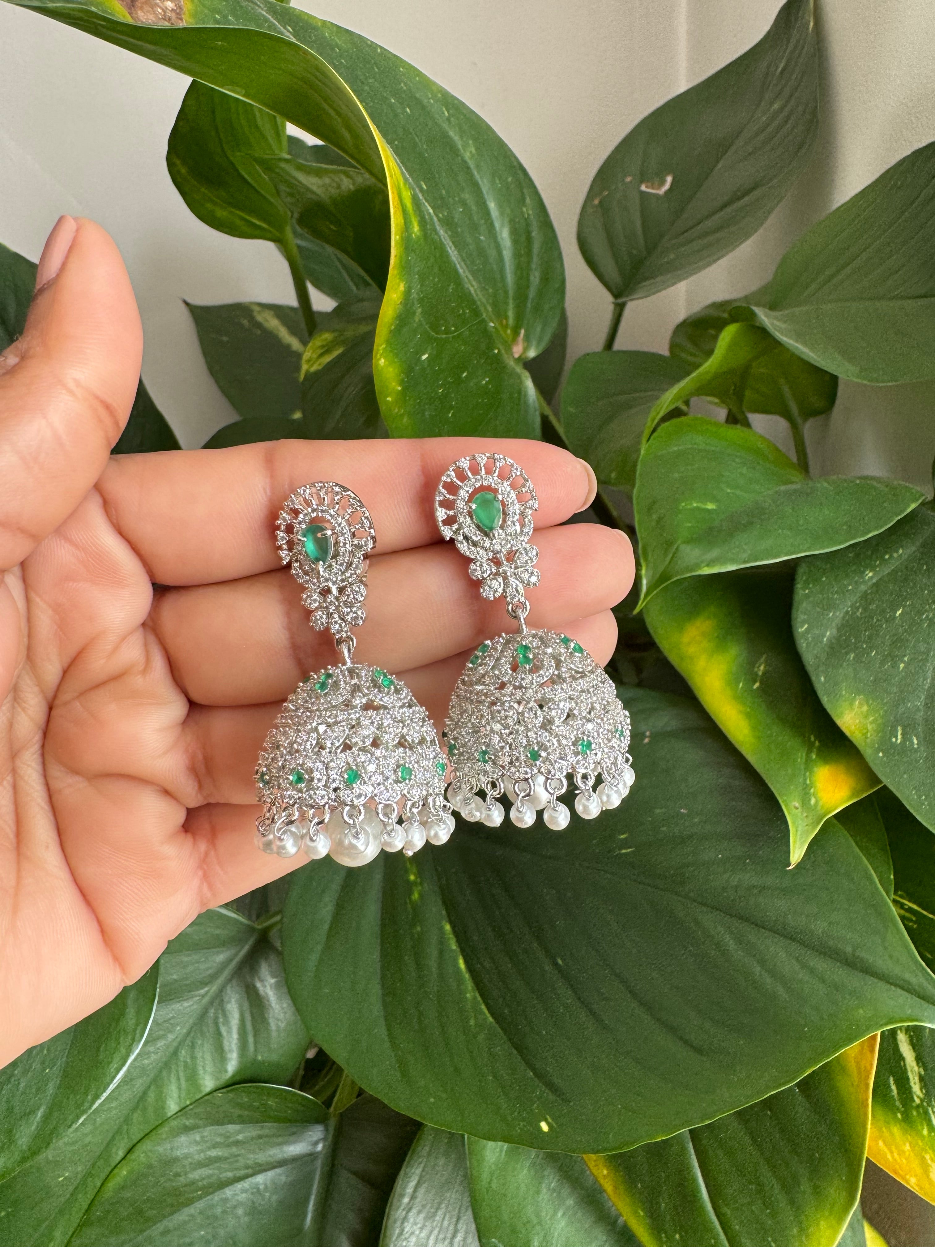 AD Stone Dome Jhumka Earrings-AER30103