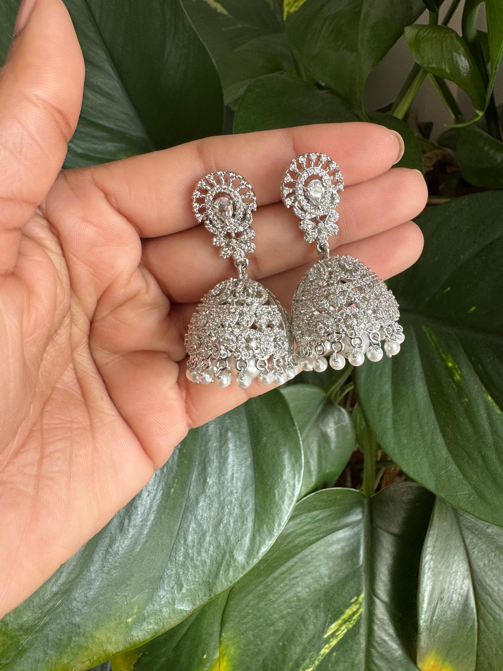 AD Stone Dome Jhumka Earrings-AER30103