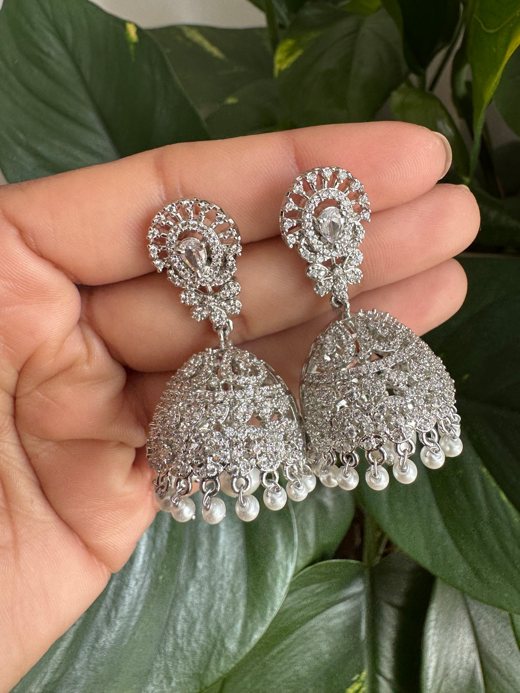 AD Stone Dome Jhumka Earrings-AER30103