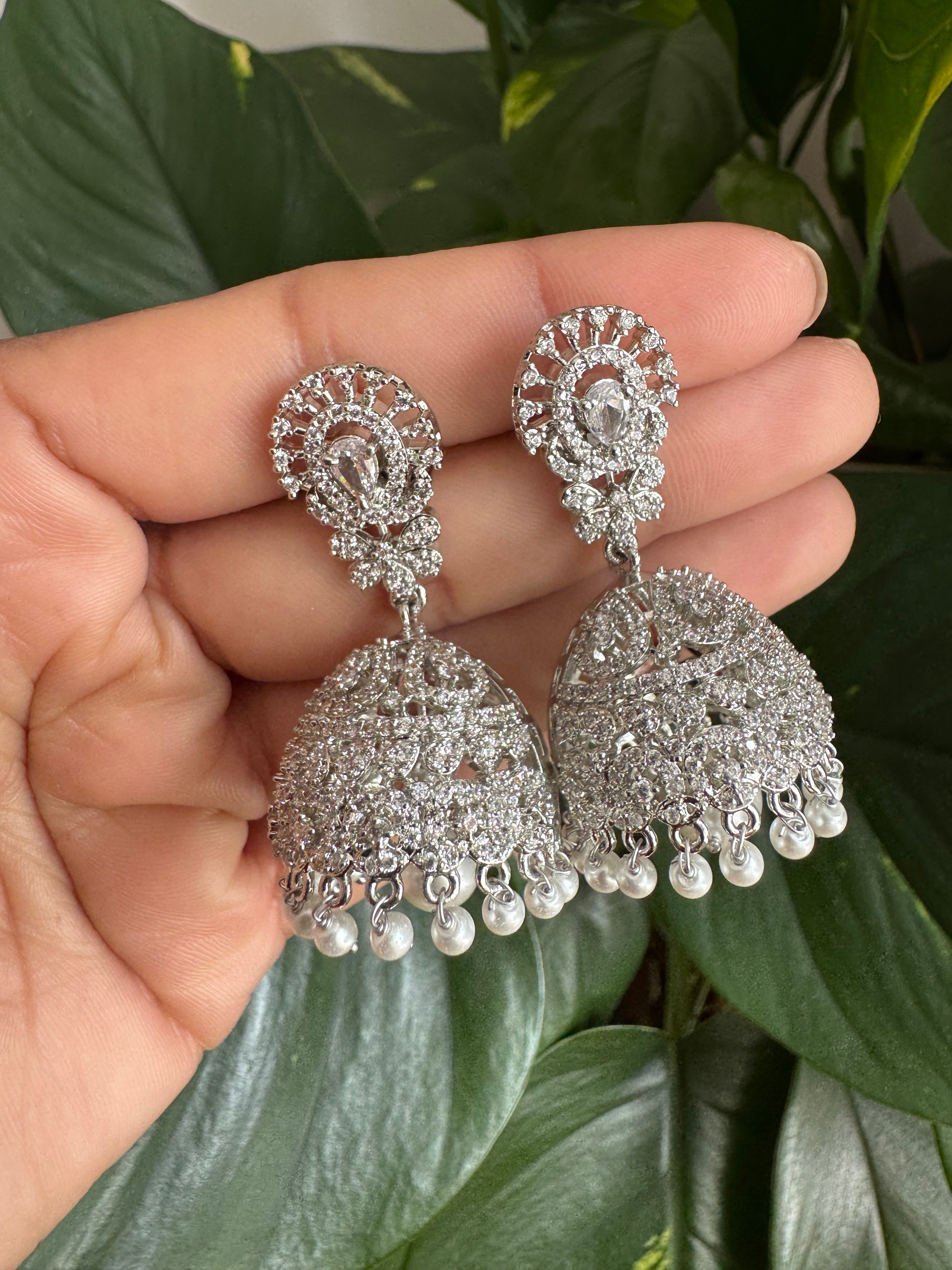 AD Stone Dome Jhumka Earrings-AER30103