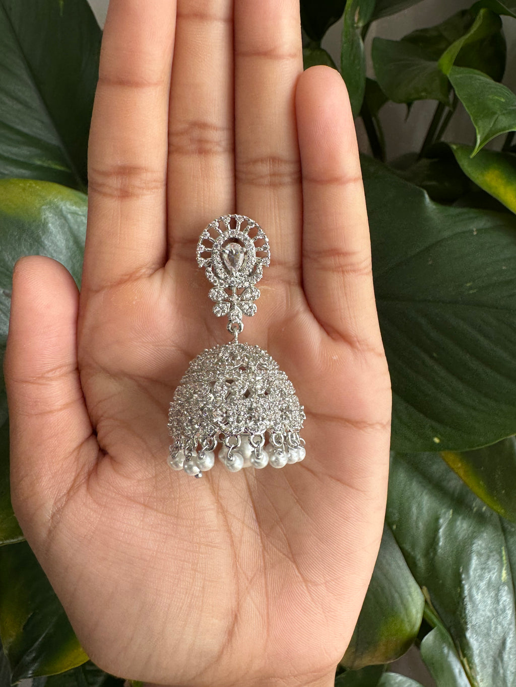 AD Stone Dome Jhumka Earrings-AER30103