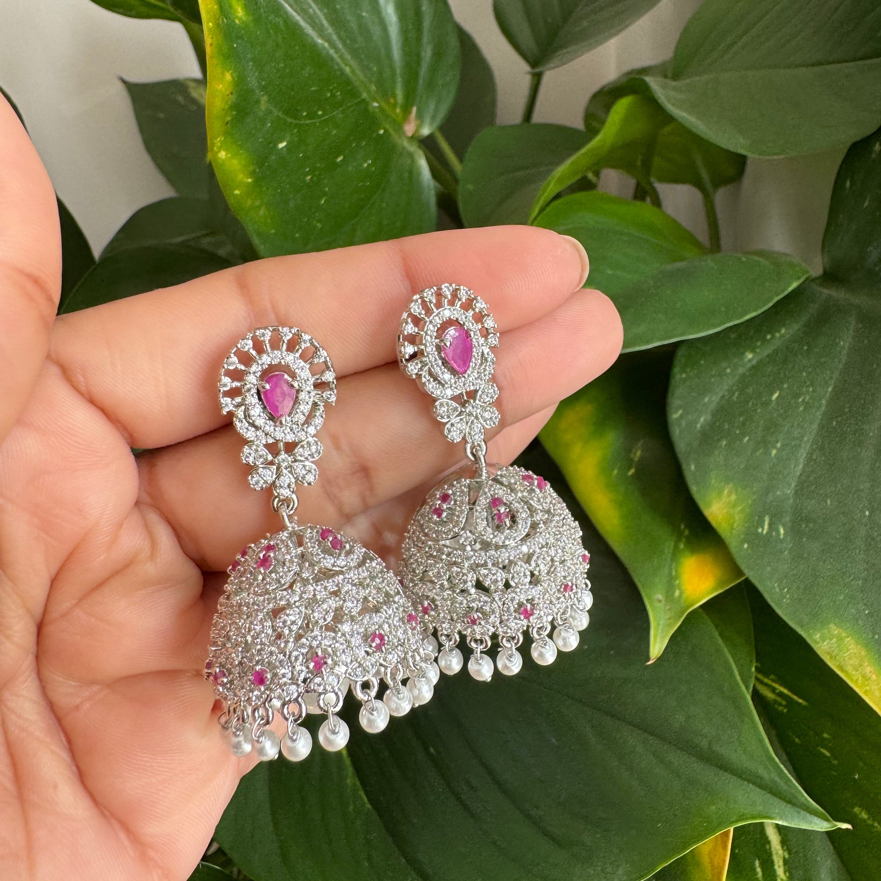 AD Stone Dome Jhumka Earrings-AER30103