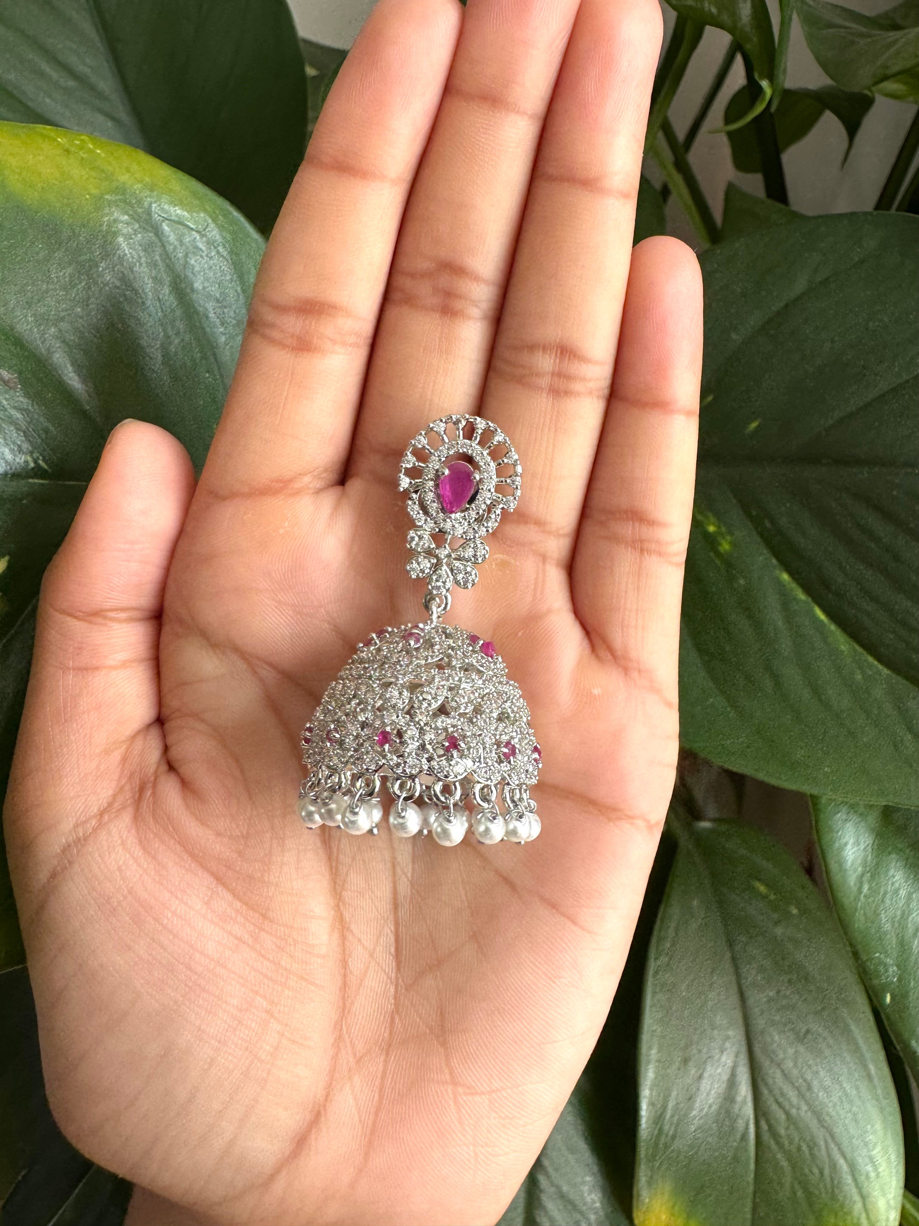 AD Stone Dome Jhumka Earrings-AER30103