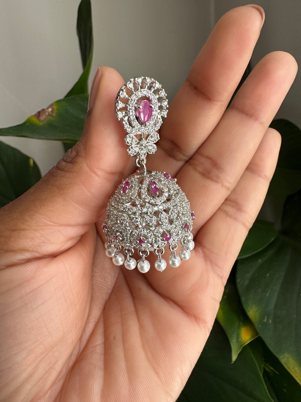 AD Stone Dome Jhumka Earrings-AER30103