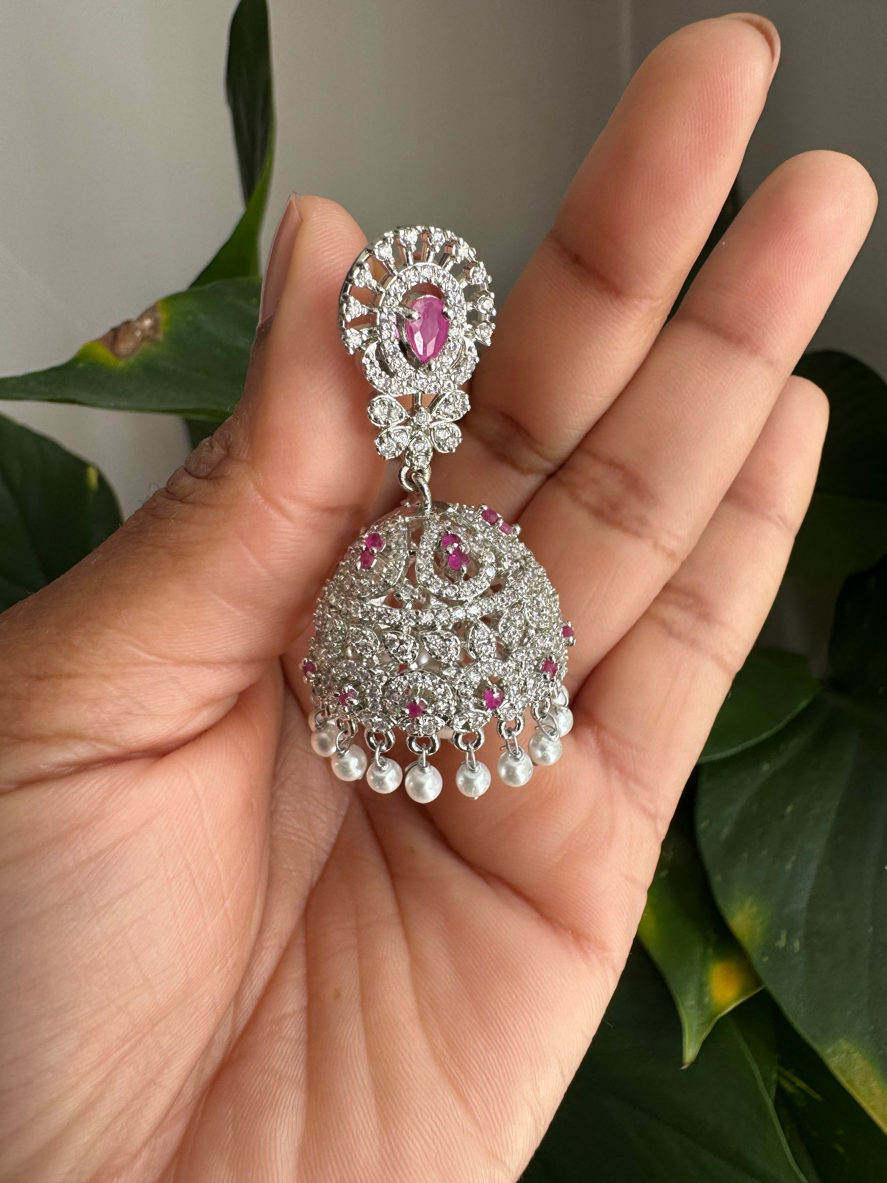 AD Stone Dome Jhumka Earrings-AER30103