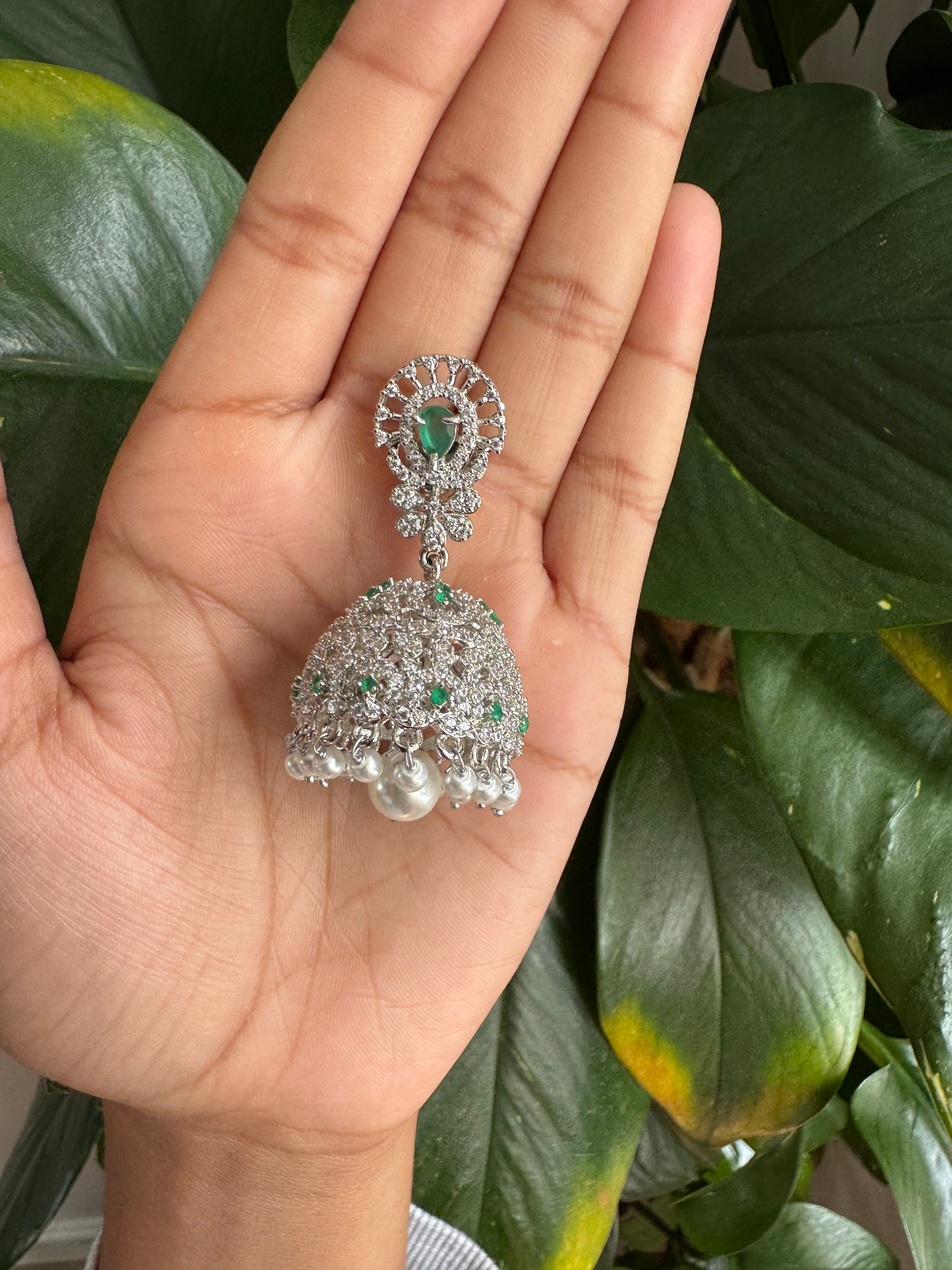 AD Stone Dome Jhumka Earrings-AER30103