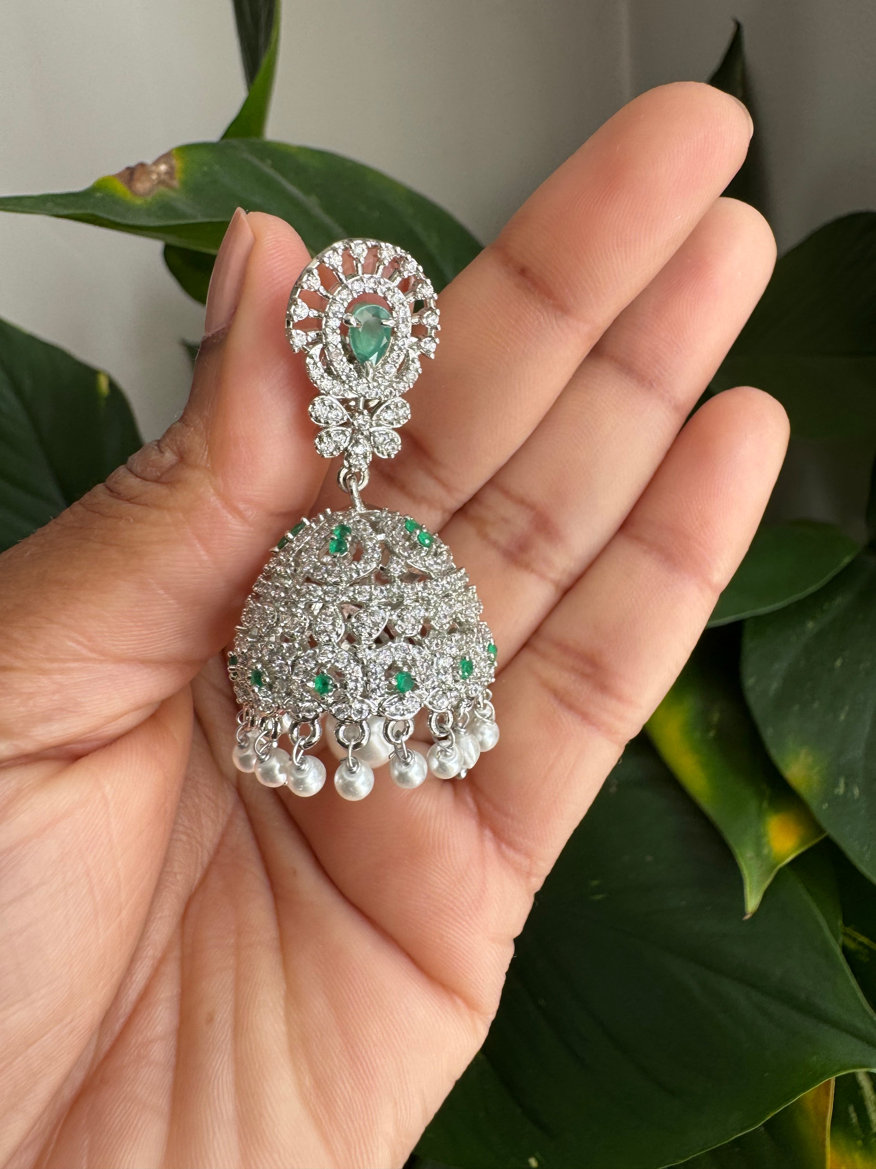 AD Stone Dome Jhumka Earrings-AER30103