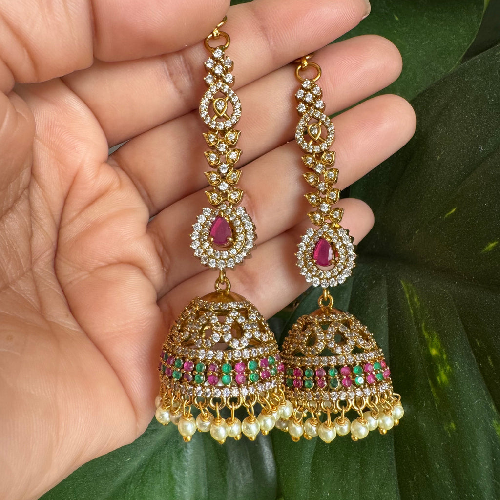 Kundan Polki Jhumka Earrings with Pink Teardrop Drop-AER30106
