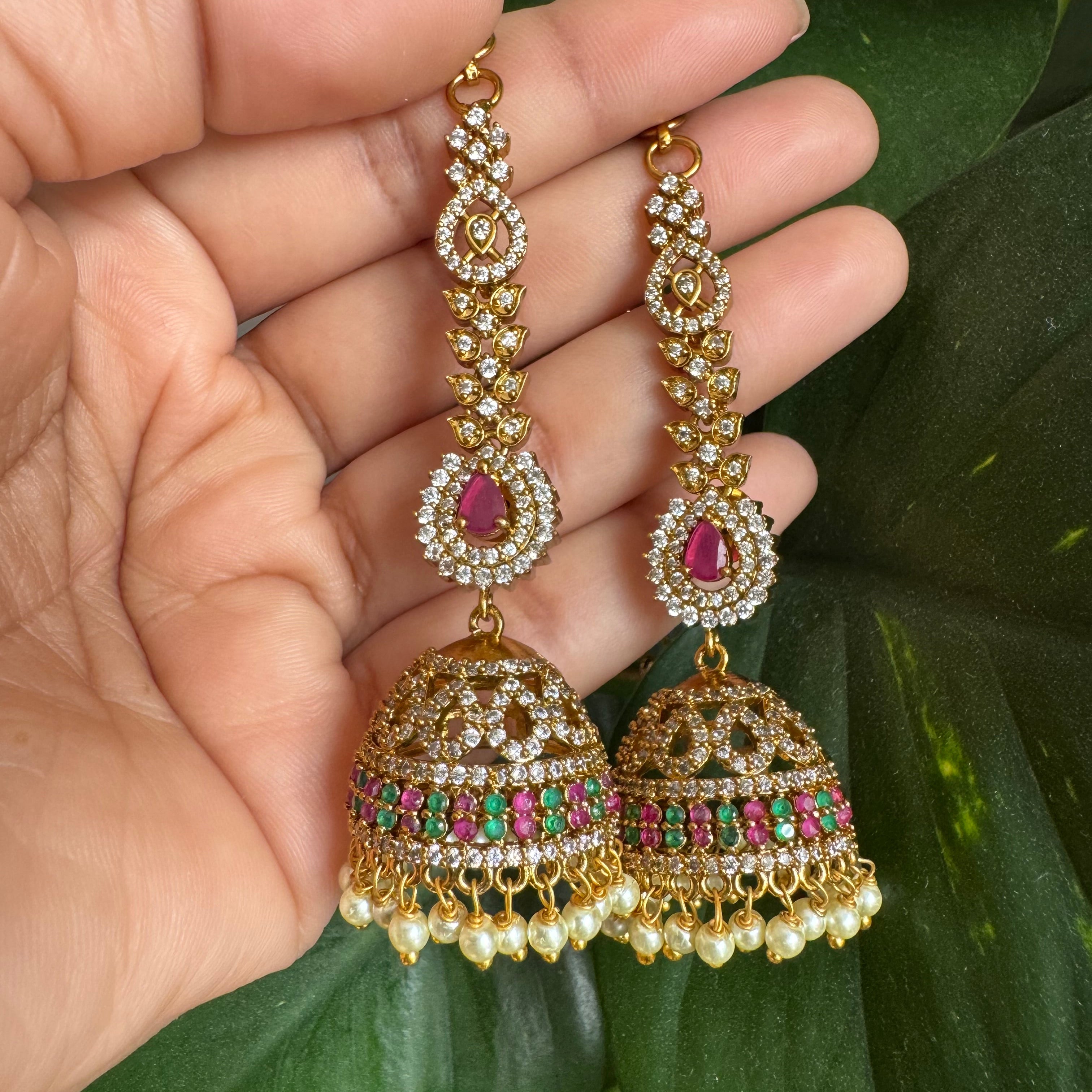 Kundan Polki Jhumka Earrings with Pink Teardrop Drop-AER30106