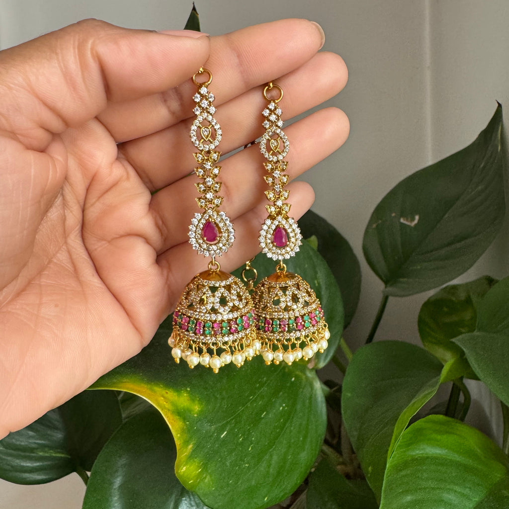 Kundan Polki Jhumka Earrings with Pink Teardrop Drop-AER30106
