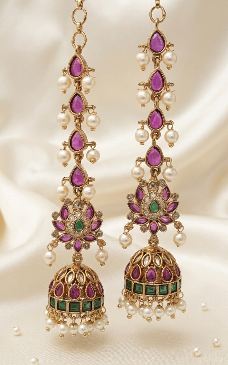 Royal Lotus Jhumka Long Earrings with Pearl Drop Finish-AER30108