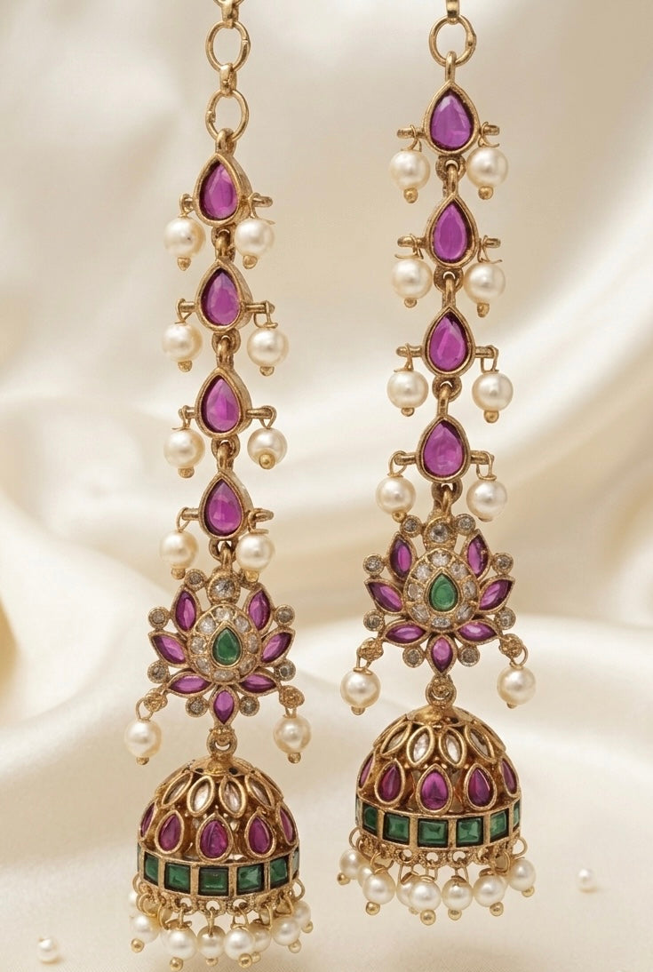 Royal Lotus Jhumka Long Earrings with Pearl Drop Finish-AER30108