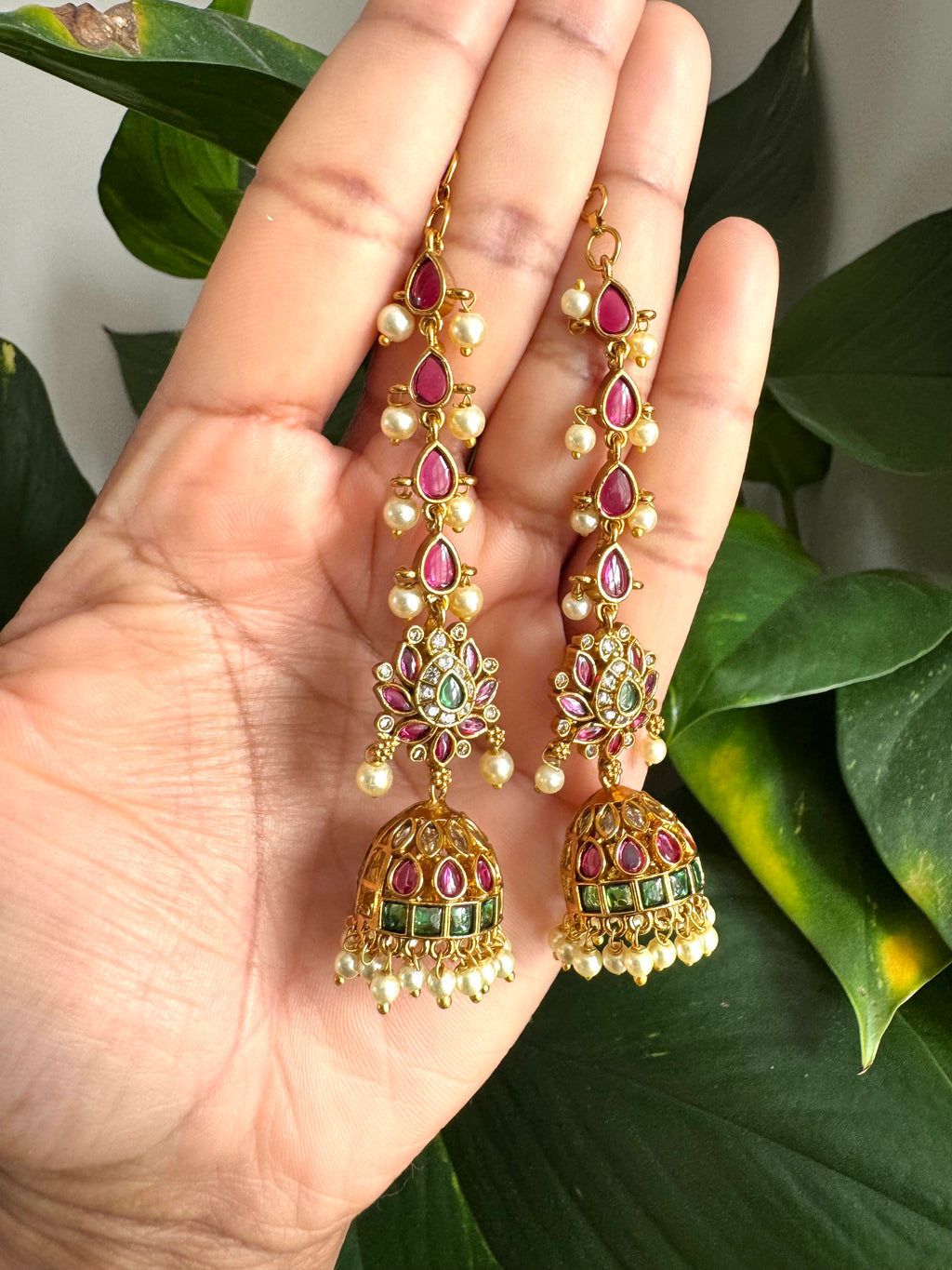 Royal Lotus Jhumka Long Earrings with Pearl Drop Finish-AER30108