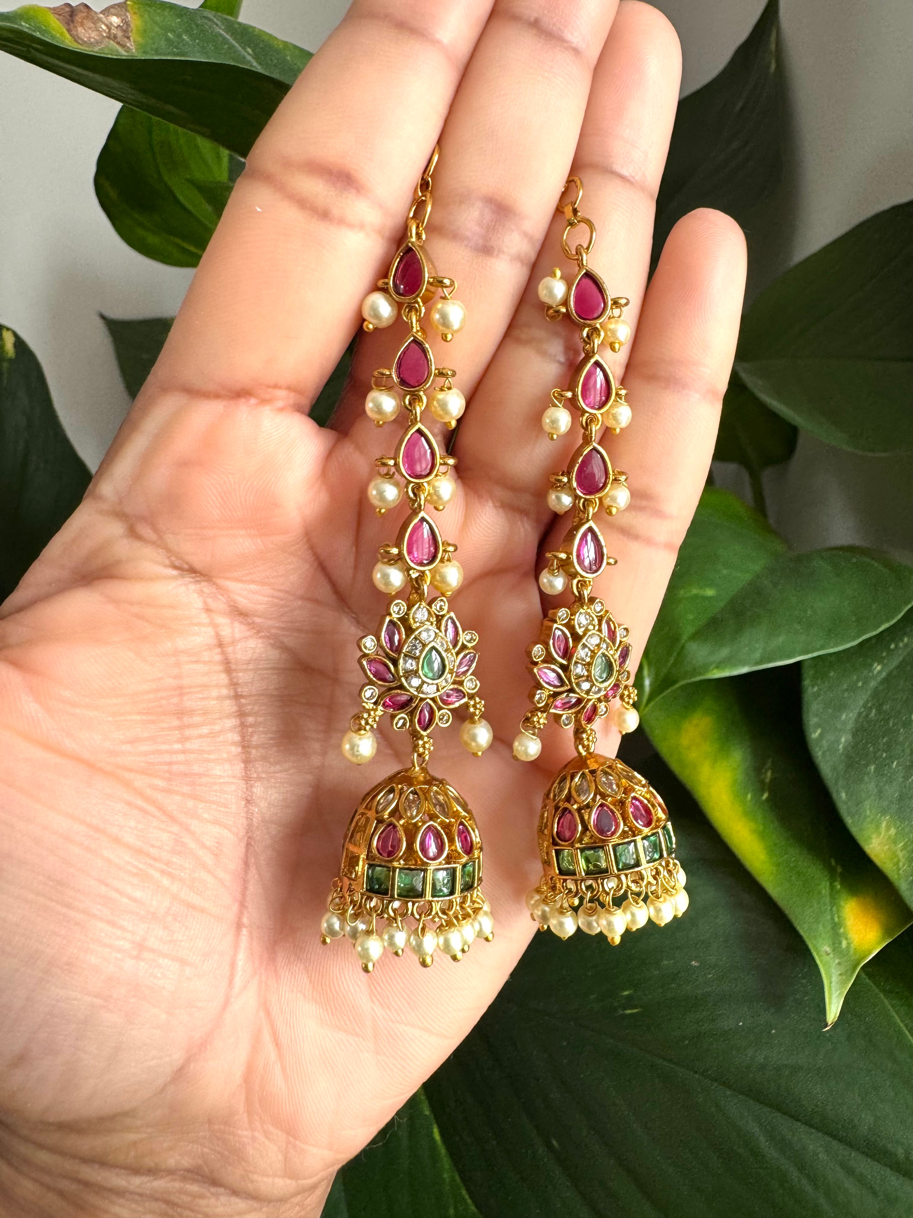 Royal Lotus Jhumka Long Earrings with Pearl Drop Finish-AER30108