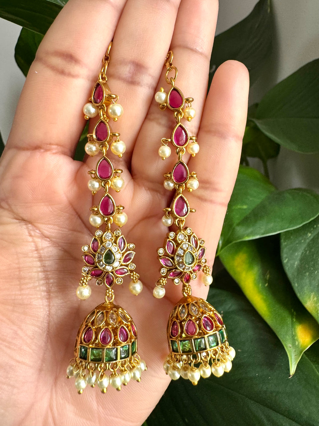 Royal Lotus Jhumka Long Earrings with Pearl Drop Finish-AER30108