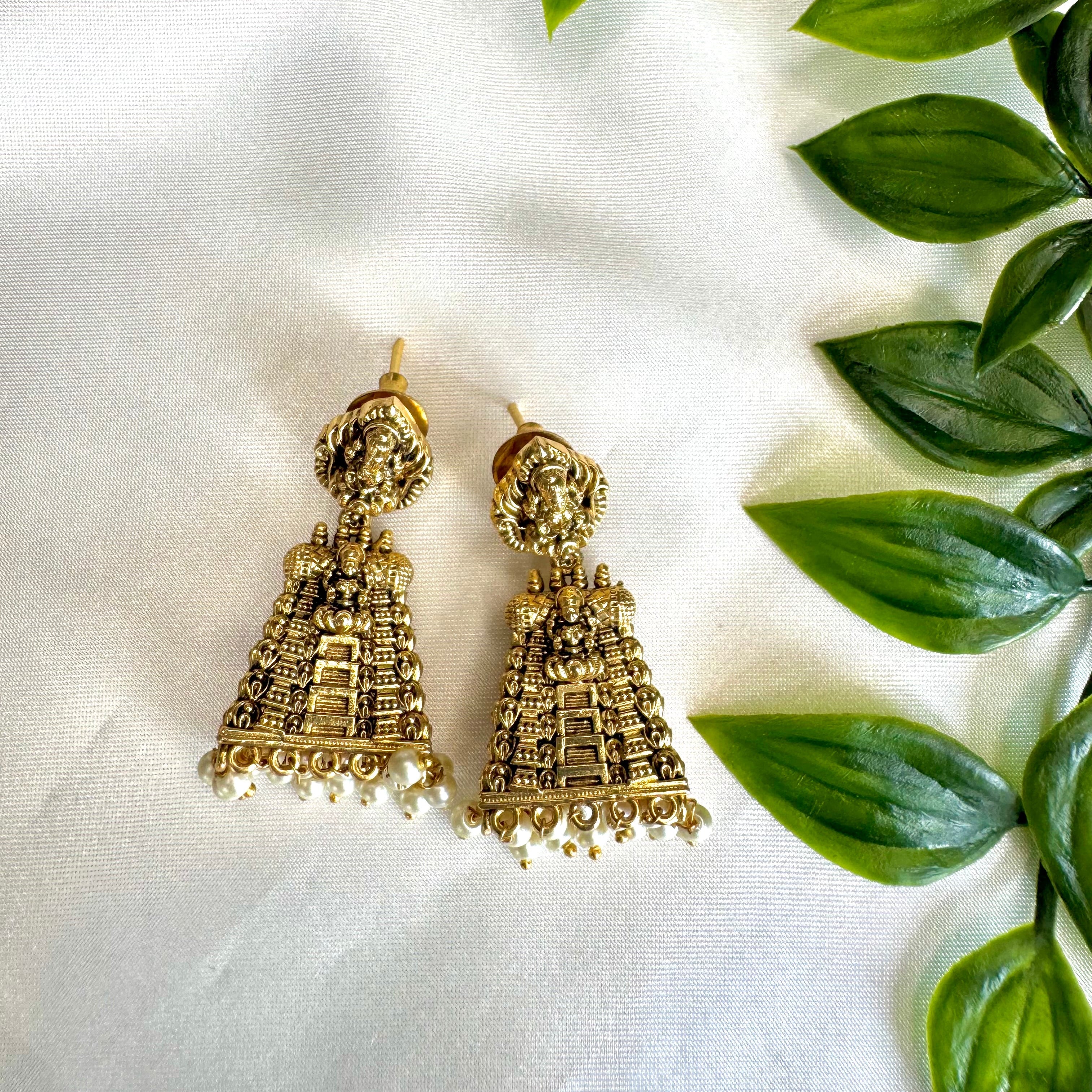 Antique Temple Jhumka Earrings with Lakshmi Motif-AER30109