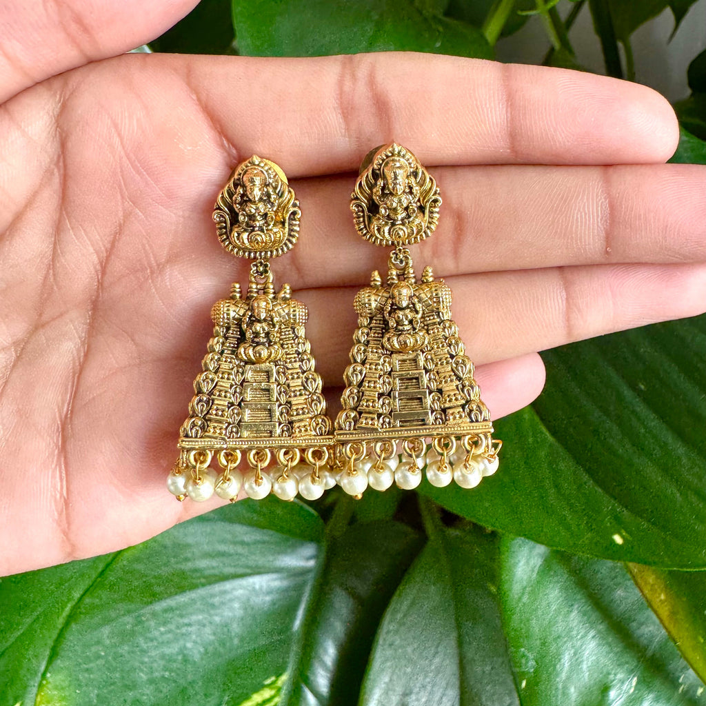 Antique Temple Jhumka Earrings with Lakshmi Motif-AER30109
