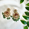 Emerald Kundan Jhumka Earrings with Ruby Dome & Pearl Fringe-AER30110