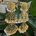 3 layer Lotus Filigree Earrings with Pearl Fringe-AER30111
