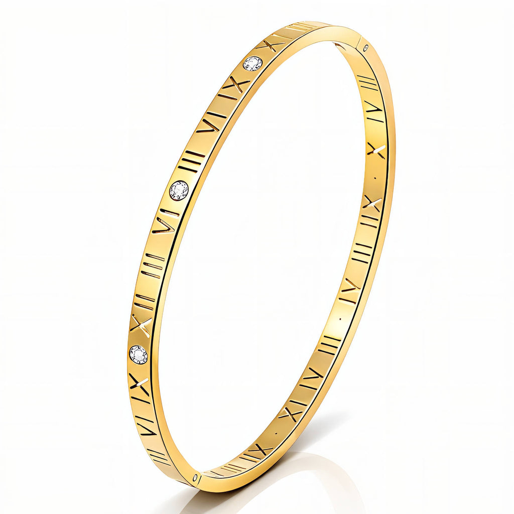 Roman numeral series bracelet, 18 Gold plated. AGB-90203