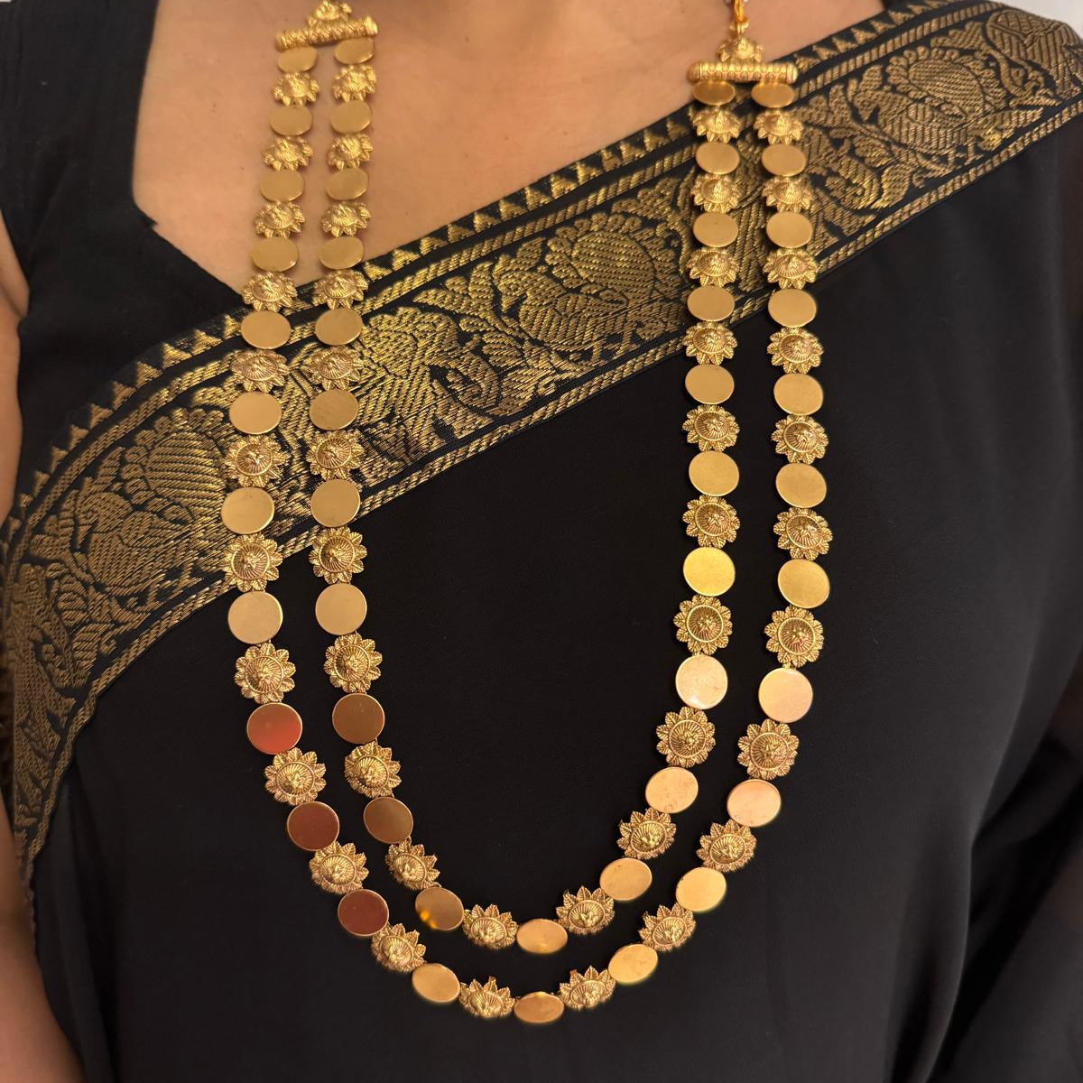 Shreshta Double Layer Premium Non Idol Floral Coin Haaram-ALH40108