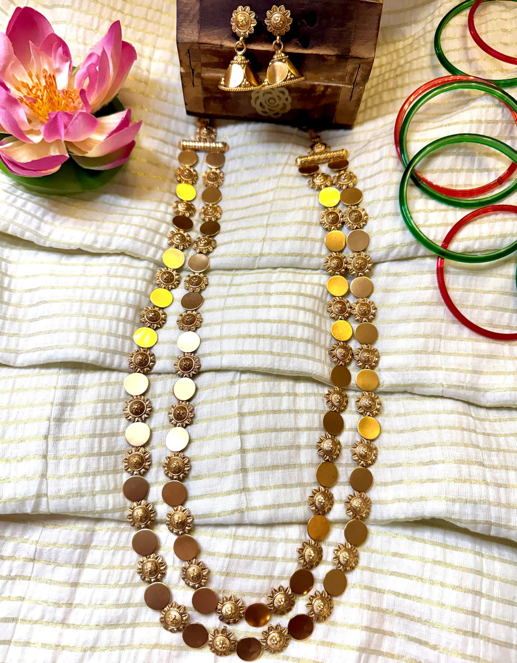 Shreshta Double Layer Premium Non Idol Floral Coin Haaram-ALH40108