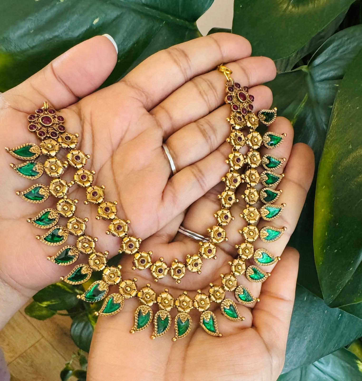 Vipanchika Double Layer Enamel Floral Neckpiece With Earring-ANP10803