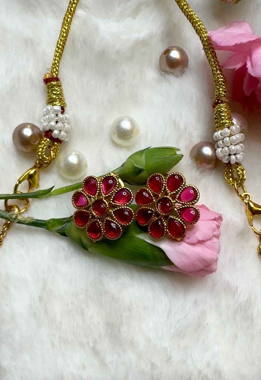 Tanvi Floral Short Neckpiece With Earrings -ANP10808