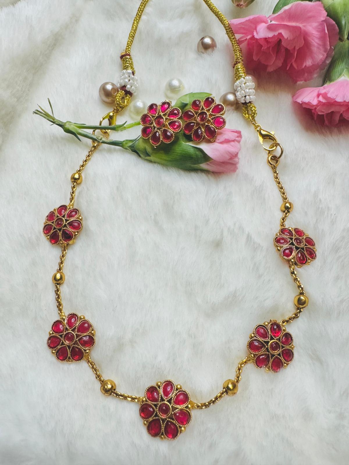 Tanvi Floral Short Neckpiece With Earrings -ANP10808