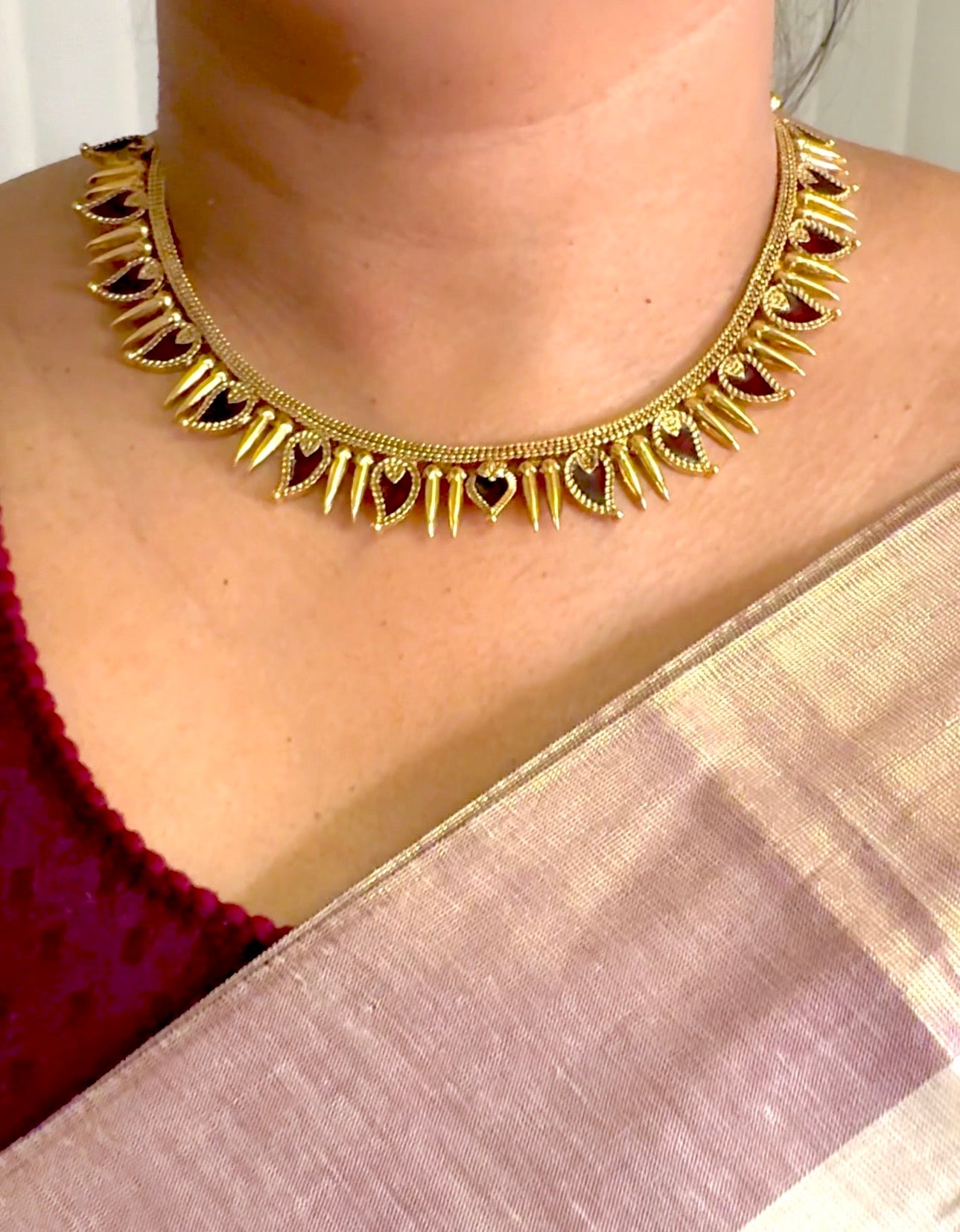 Anantha Enamel Palakka Short Neckpiece With Earring (Maroon and green)-ANP10814