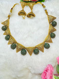 Priyanka Circle-Triangle Neckpiece With Earrings (Green)- ANP10818