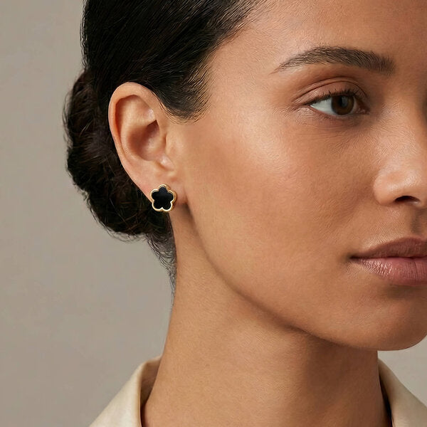 18K Gold Plated Black Floral Earring
