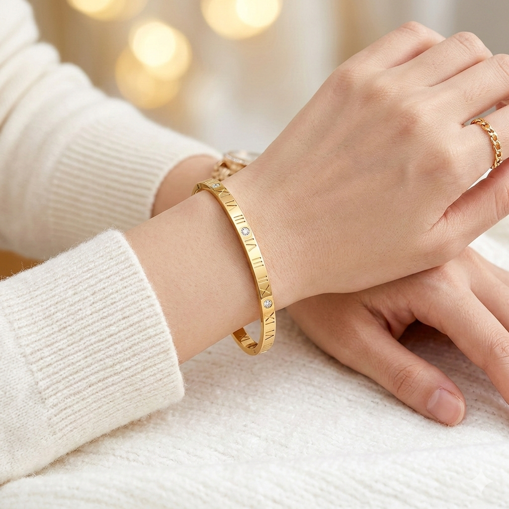 Roman Numeral Series Bracelet, 18K Gold Plated