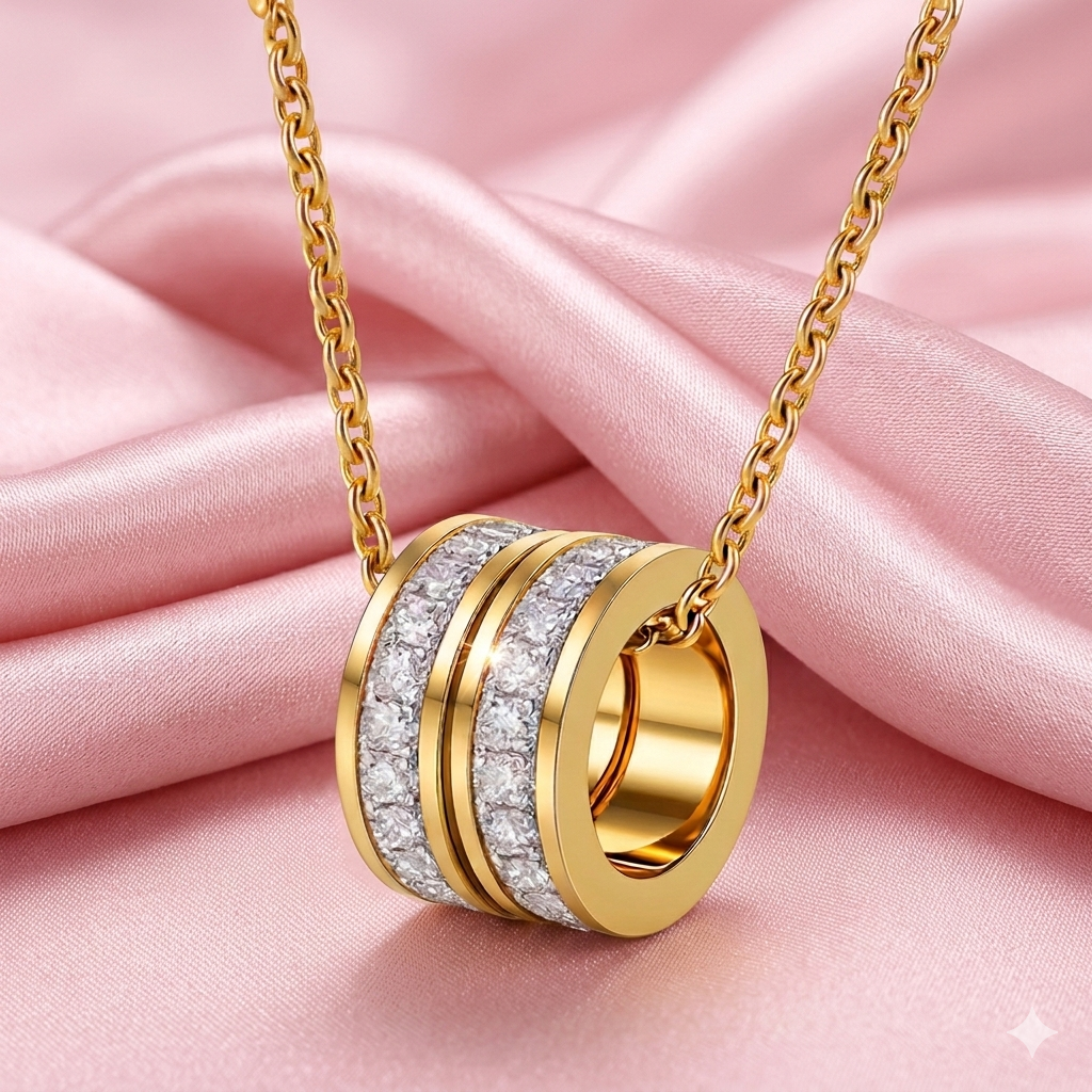 18K Gold Plated Necklace With Ringlike Pendants