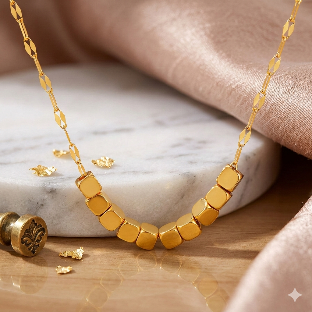 18K Gold Plated Necklace with Small Cubes