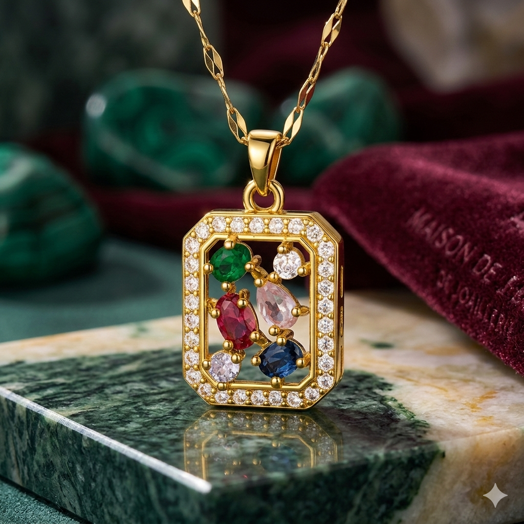 18K Gold Plated Necklace with Multicoloured Stones